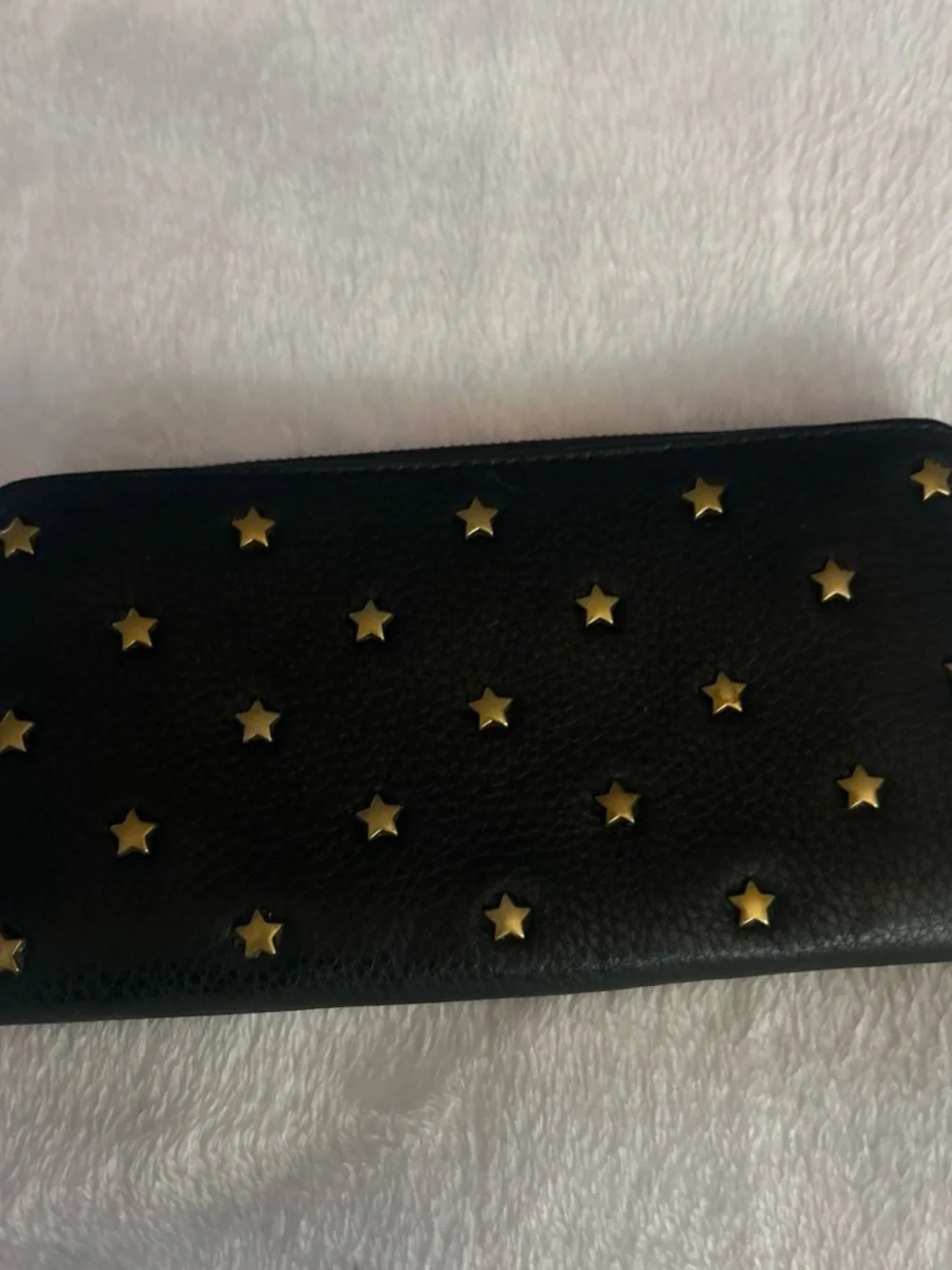 Black Star-Studded Leather Wallet - Gold Accents